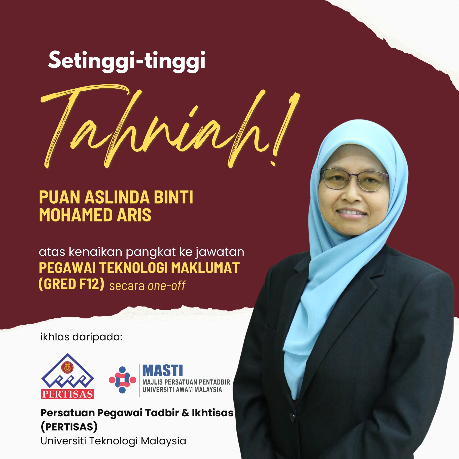 Tahniah Pn Aslinda Mohamed Aris